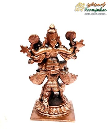 Copper Lakshmi Narasimhar wih Garuda Vahanam, 4.7 inches