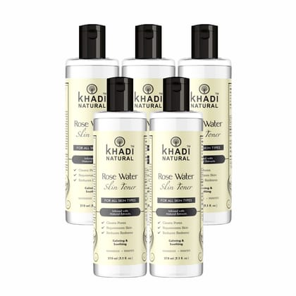 Khadi Natural Rose Water Skin Toner 210 ML - Natural Hydration and Radiance for Your Skin Pack 5