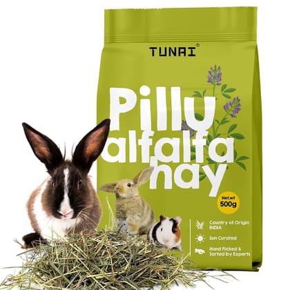 Tunai Pillu Alfalfa Dried Hay for Small Animals Like Rabbit, Hamsters, Guinea Pigs and White Mice (Alfalfa Hay - 1Kg)