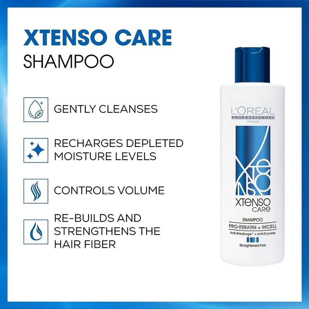 Loreal Professionnel Xtenso Care Shampoo For Straightened Hair, 250 ML |Shampoo For Starightened Hair|Shampoo With Pro Keratin & Incell Technology
