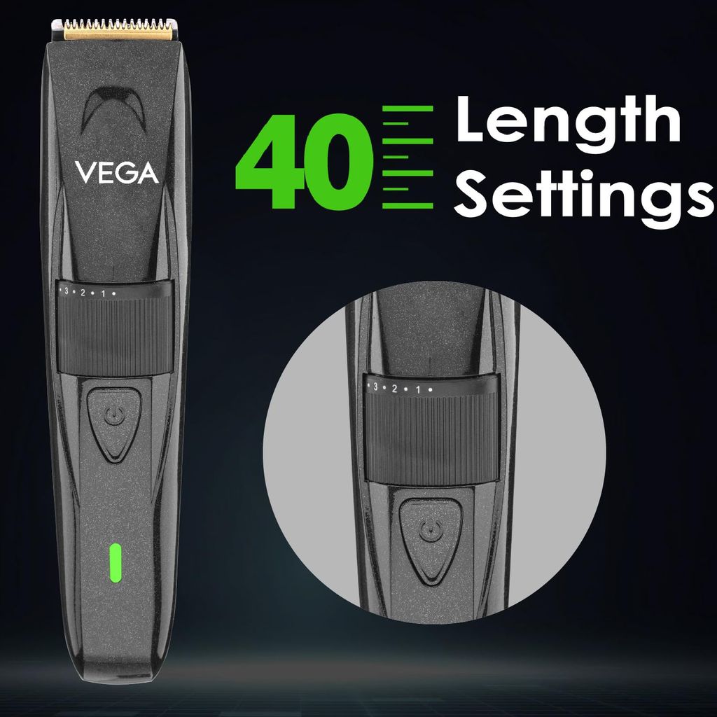 VEGA P2 Beard Trimmer For Men With 160 Mins Runtime, Titanium Blades & 40 Length Settings, (Vhth-26), Battery Powered, Corded Electric