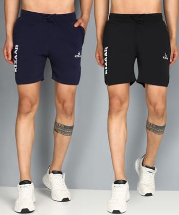 KIZAAR Solid Printed Men Black Blue Shorts