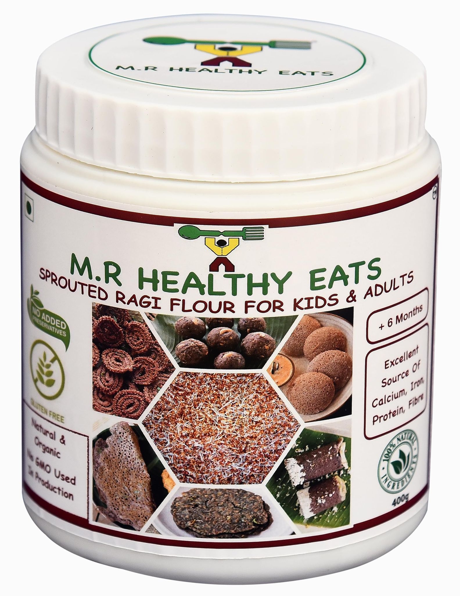 M.R Healthy Eats- Organic Sprouted Ragi Flour for Kids & Adults In Food-Grade Container 400 gms (+6 months)