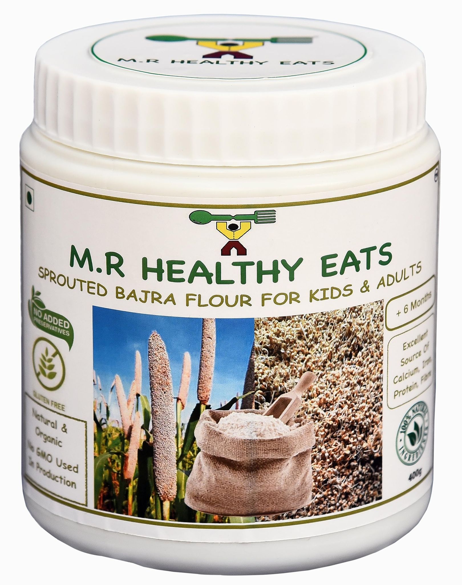 M.R Healthy Eats- Organic Sprouted Bajra Flour for Kids & Adults In Food Grade-Container 400 gms (+6 months)