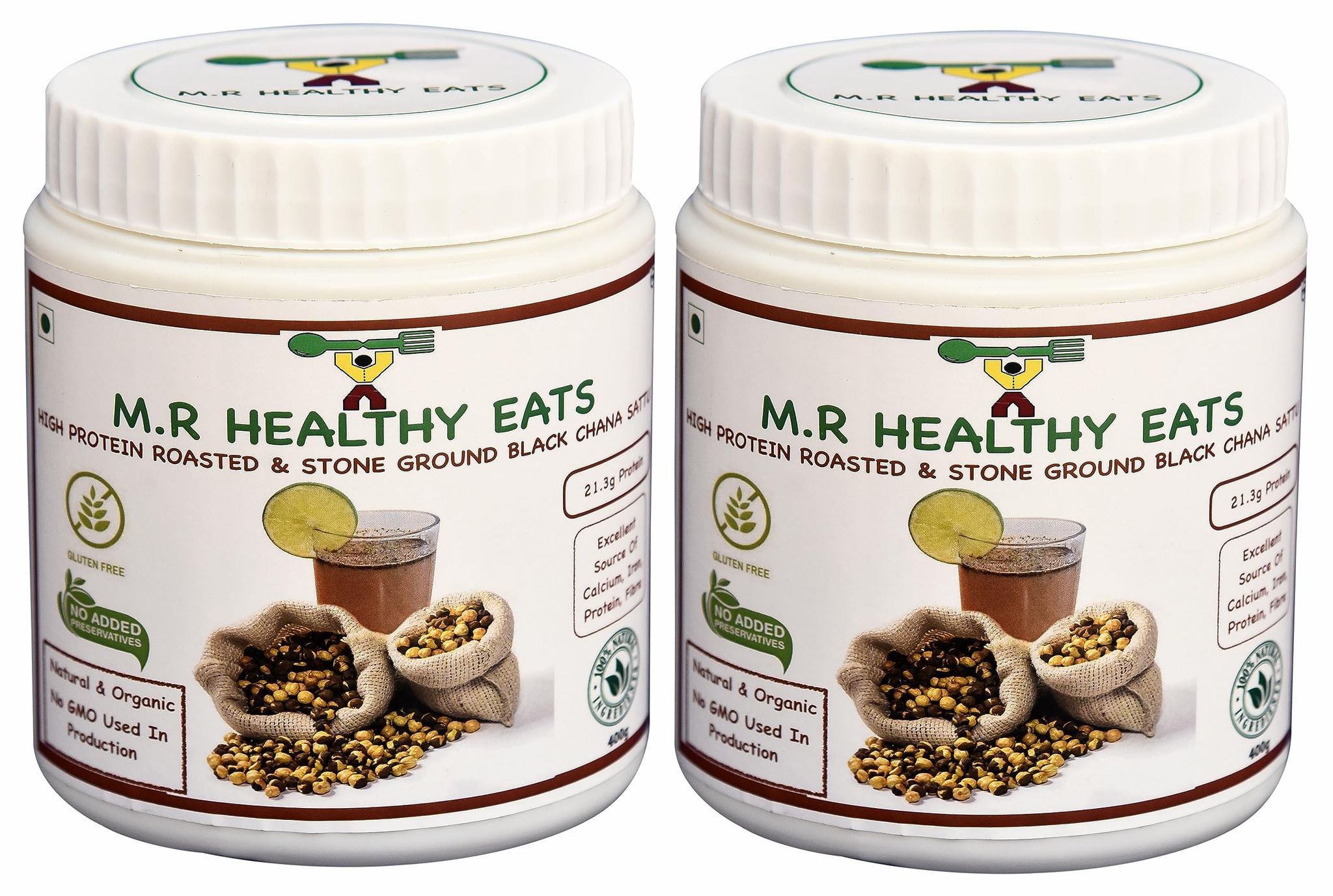 M.R Healthy Eats- High Protein, Roasted & Stone Ground Black Chana Sattu In Food-Grade Container 400g each (Pack of 2)