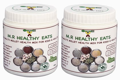 M.R Healthy Eats- Organic 7+2 Multi-Millet Health Mix Flour for Kids & Adults in Eco Friendly Tin 400 gms each (Pack of 2) (+6 Months) M.R Healthy Eats- Organic 7+2 Multi-Millet Health Mix Flour for Kids & Adults in Eco Friendly Tin 400 gms each (Pack of 2) (+6 Months)