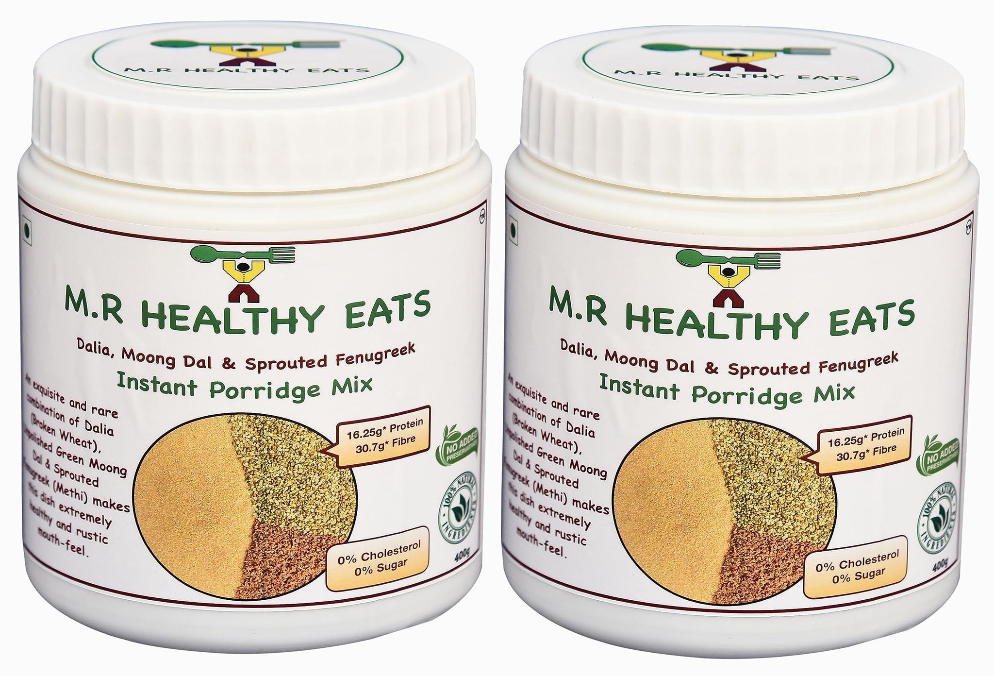 M.R Healthy Eats- Organic Dalia, Moong & Sprouted Fenugreek Mix In Food-Grade Container 400g each (Pack of 2)