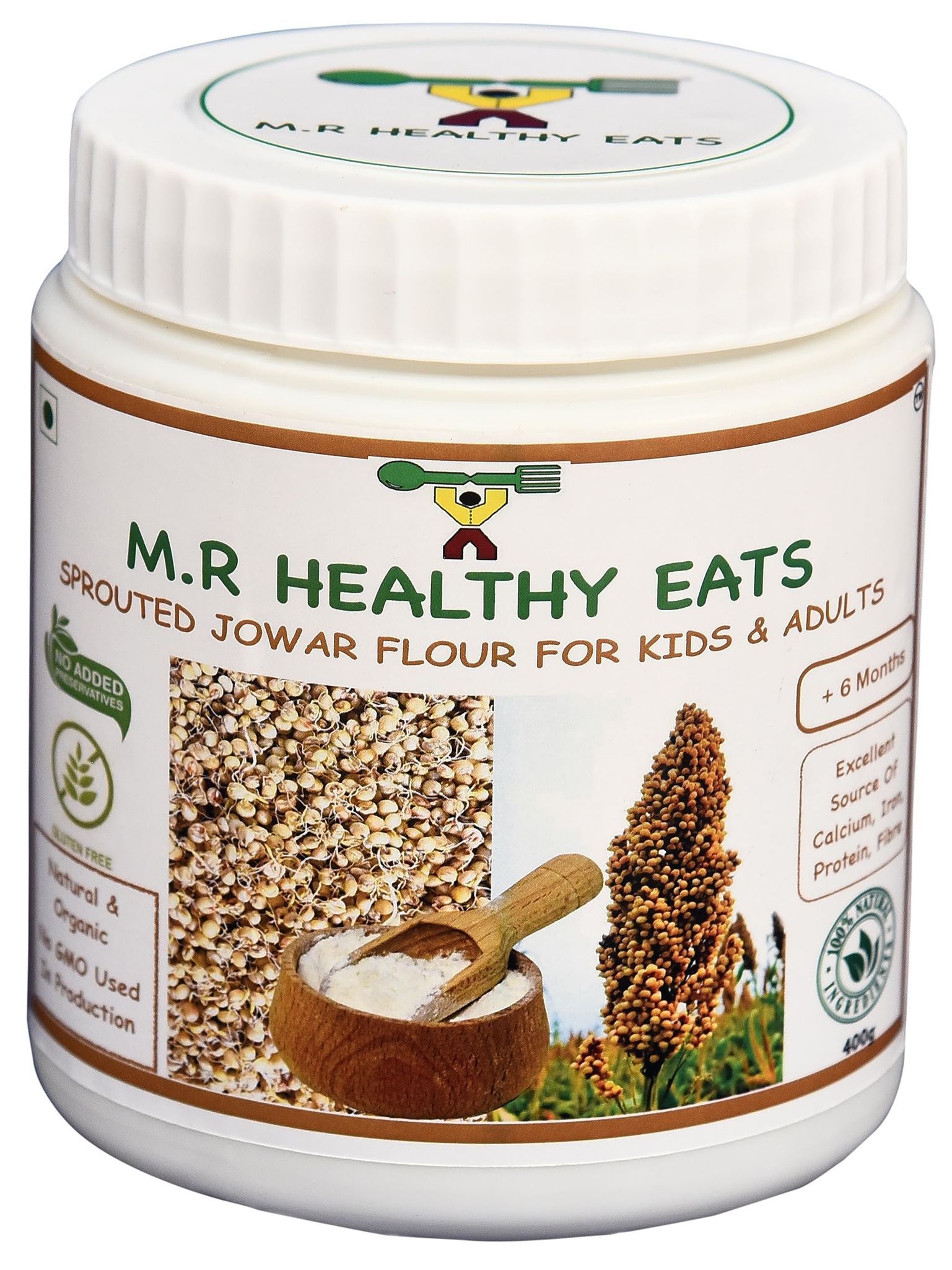 M.R Healthy Eats- Organic Sprouted Jowar Flour For Kids & Adults In Food-Grade Container 400 gms (+6 months)