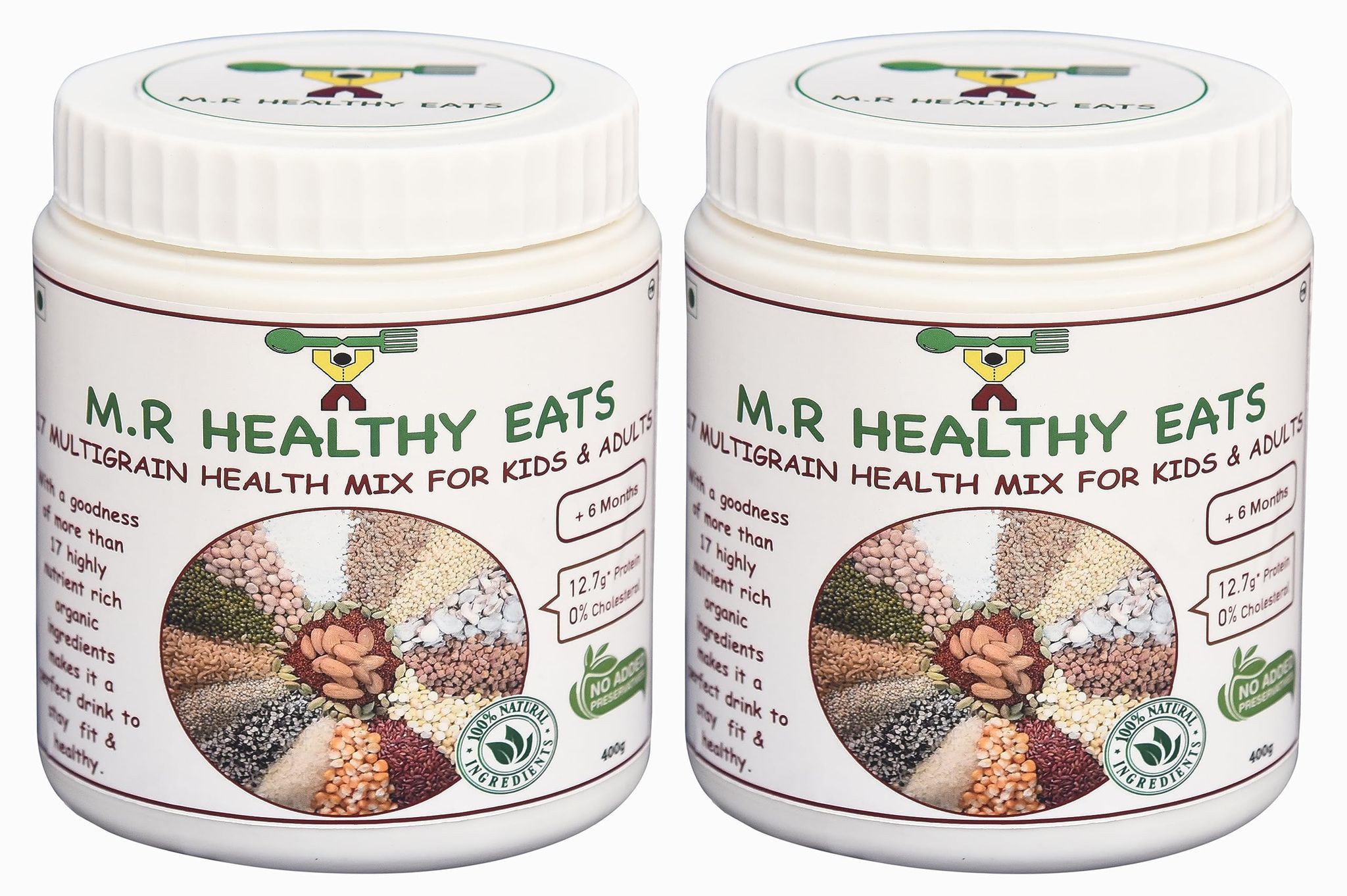 M.R Healthy Eats- Organic 17 Multigrain Health Mix Flour for Kids & Adults In Food-Grade Container 400 gms each (Pack of 2) (+6 Months)