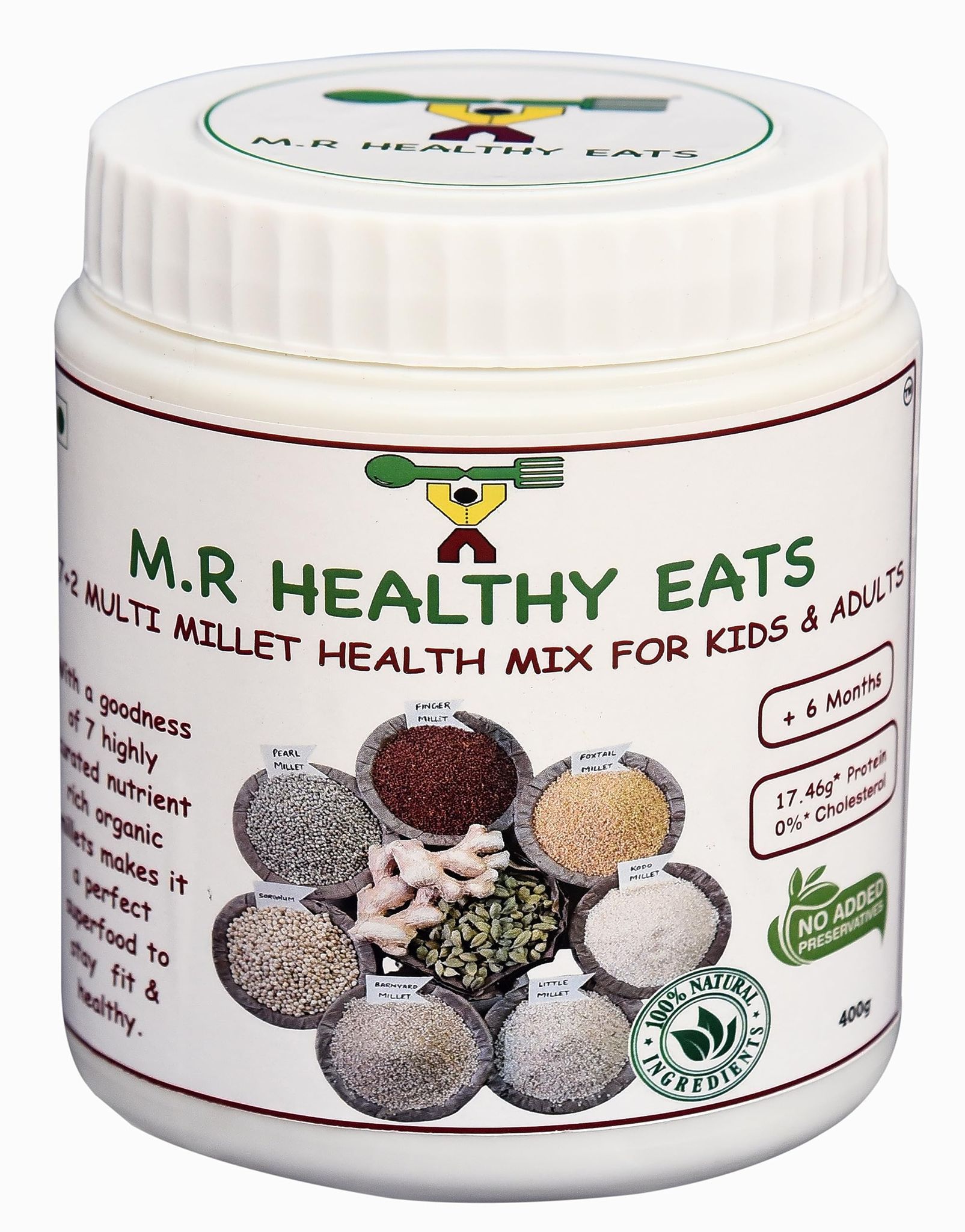 M.R Healthy Eats- Organic 7+2 Multi-Millet Health Mix Flour for Kids & Adults In Food-Grade Container 400 gms (+6 months)