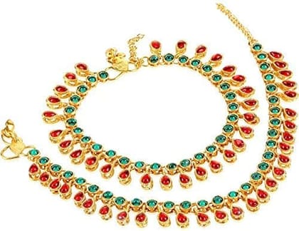 Traditional Gold Plated Kundan Payal Anklets Jewellery for Women & Girls