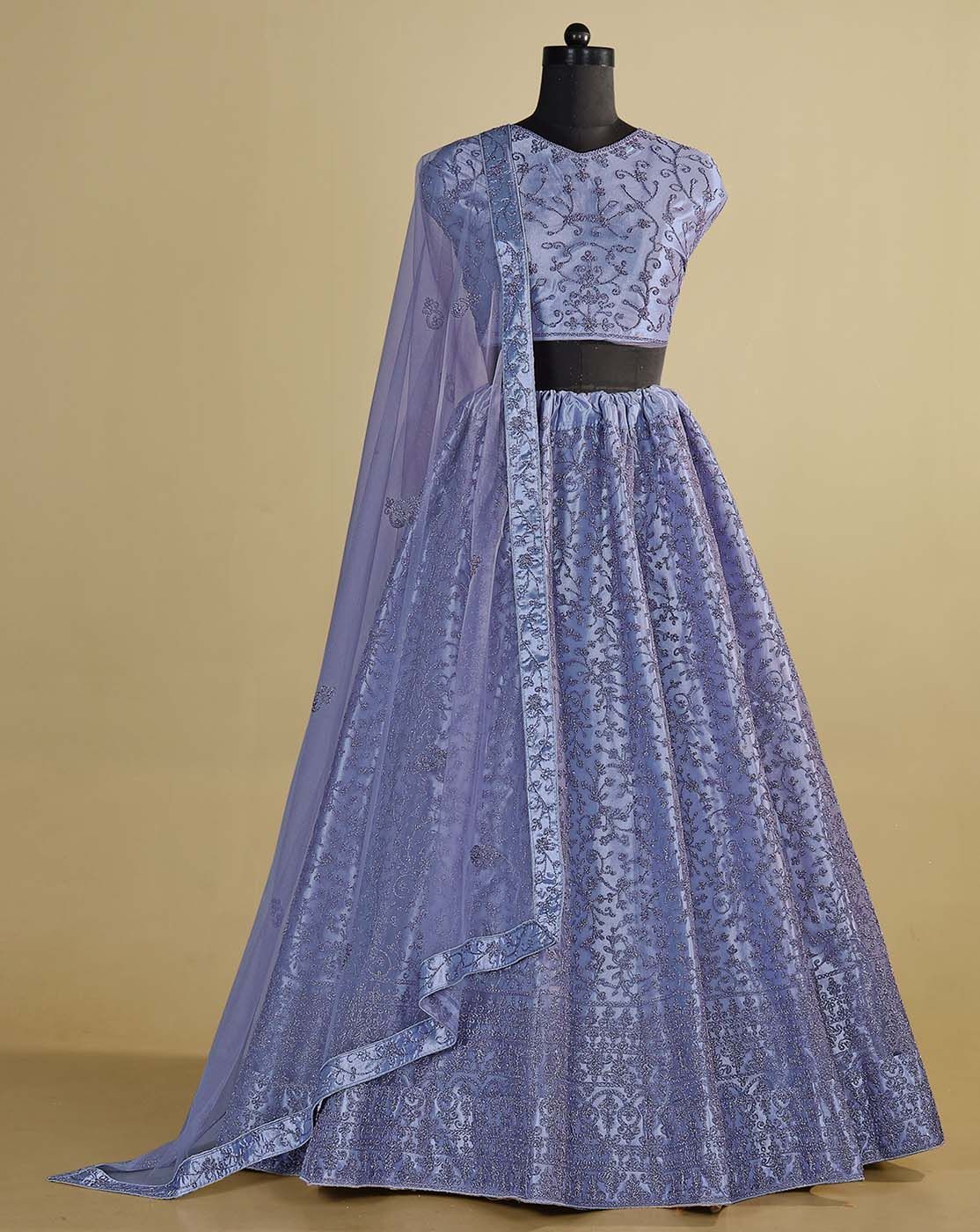 Lavender Zariwork Party Wear Net Lehenga Choli For Women