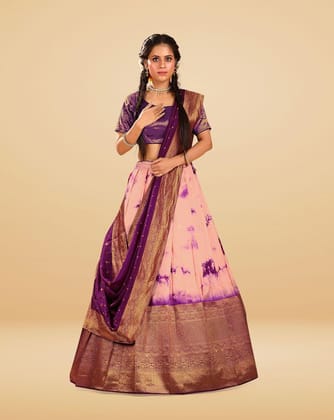 Violet Banarasi Shibori dyeing silk Lehenga