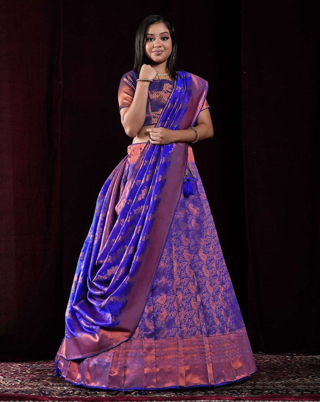 Royal Blue Kanchipuram Silk Zari Work Pattu Half Saree