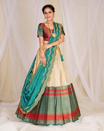 Rama And Red Banarasi Silk New Lehenga Design