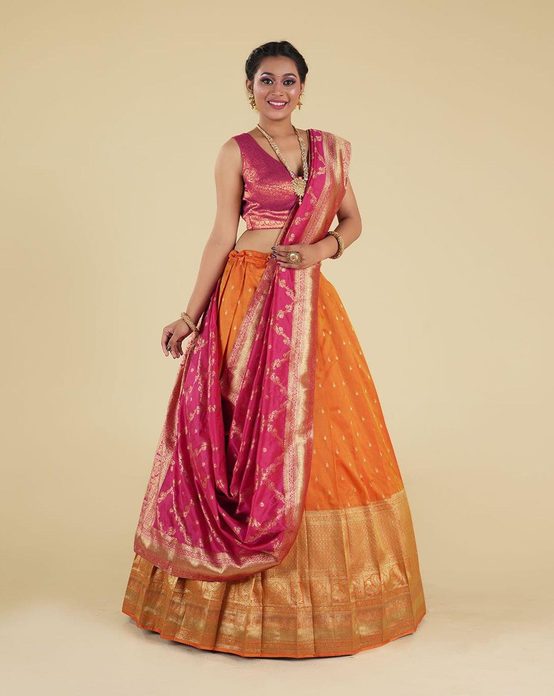 Buy HALFSAREE STUDIO Light Green Banarasi Silk Zari Weaving Pattu Half Saree  Online at Best Prices in India - JioMart.