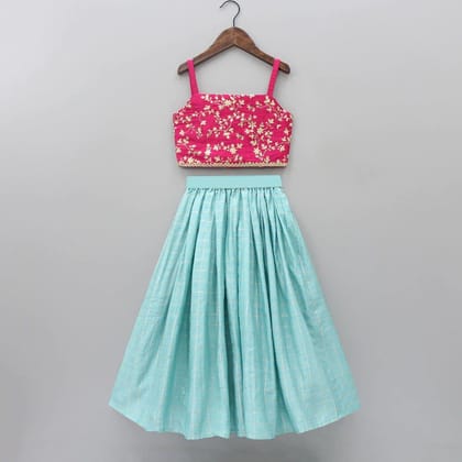 Girls Crop Top With Lehenga I Embroidered Readymade Blouse I Suitable For Girls 2 To 8 Years(7 - 8 Years)(Rama-Pink)