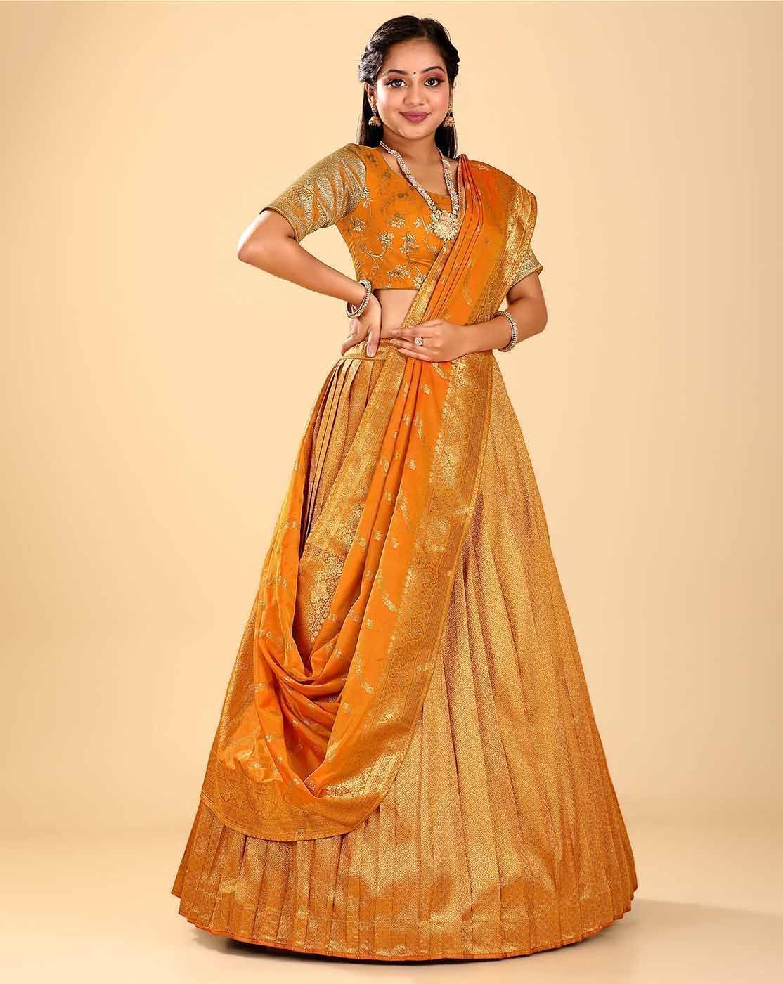 Musterd Zariwork Banarasi Silk Semi-Stitched Lehenga For Women