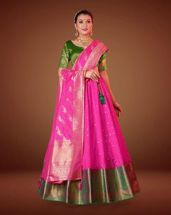 Rani And Green Banarasi Silk Zari Work Pattu Lehenga