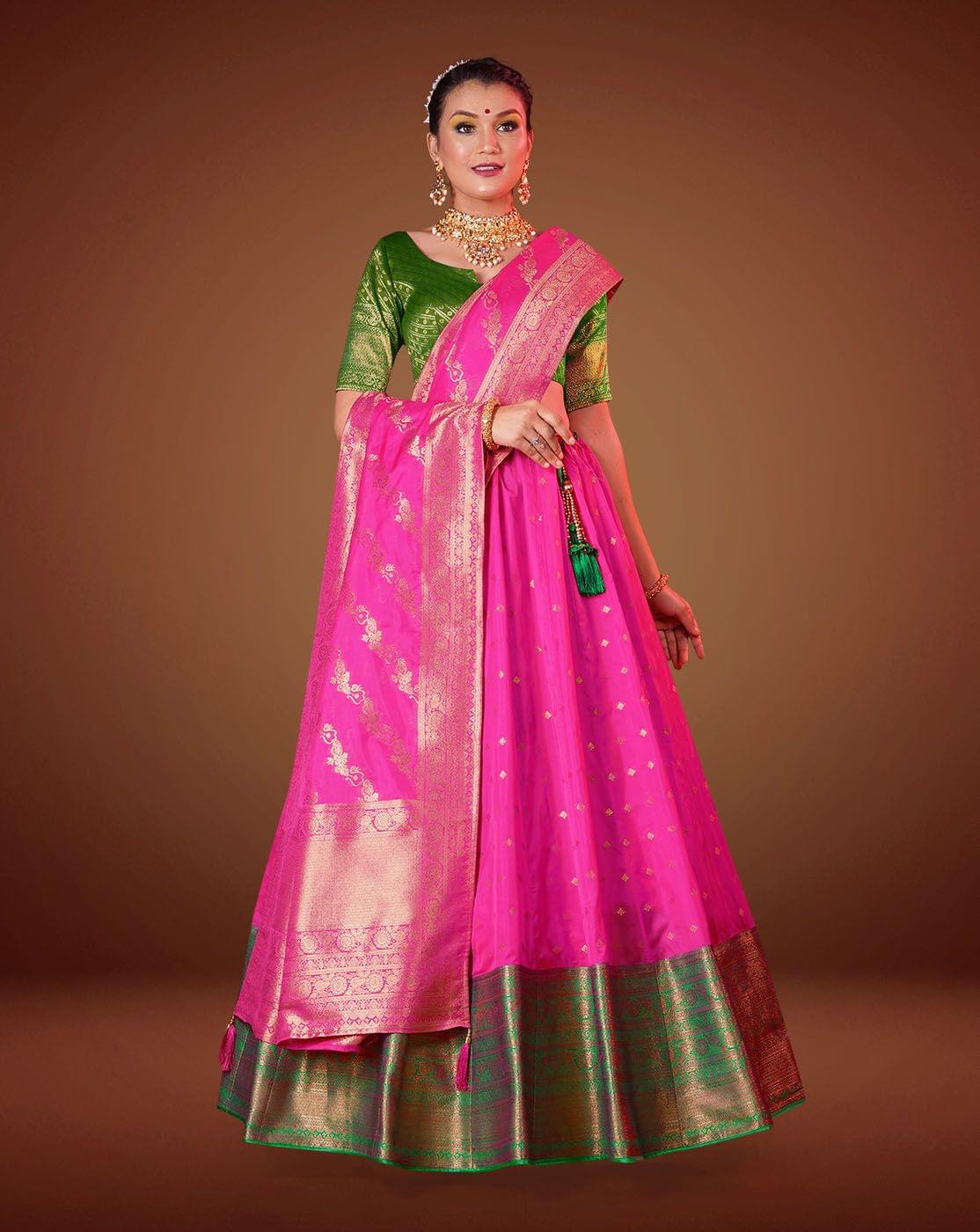 Rani And Green Banarasi Silk Zari Work Pattu Lehenga