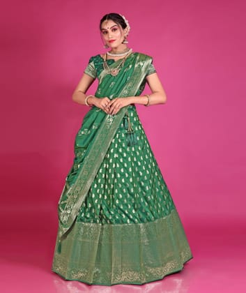 Green Latest Banarasi Zari Work Lehenga For Women