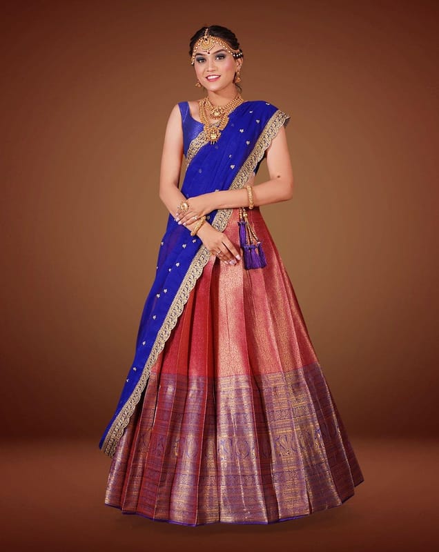 Rani R Rani And Royal Blue Kanjivaram Silk Half Saree With Zari Work