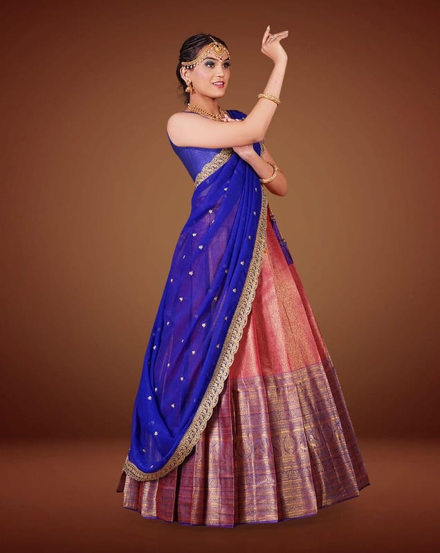 Rani R Rani And Royal Blue Kanjivaram Silk Half Saree With Zari Work