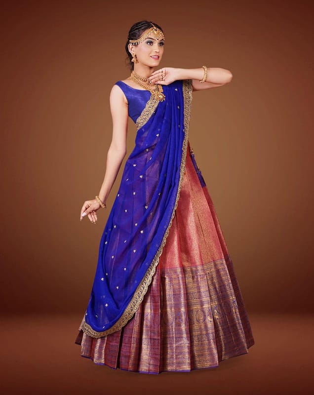 Rani R Rani And Royal Blue Kanjivaram Silk Half Saree With Zari Work