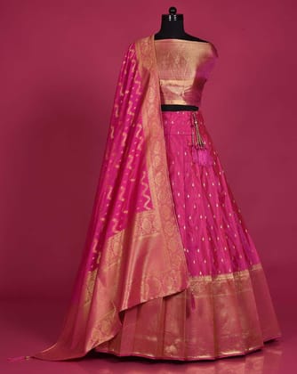 Pink Banarasi Silk Zari Woven Lehenga Choli