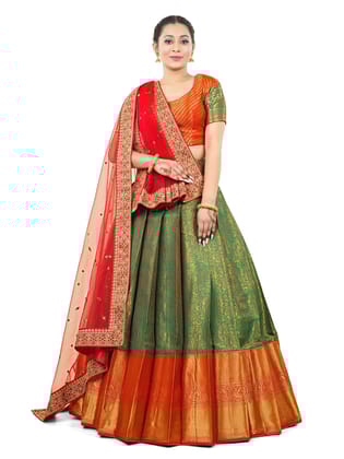 Unleash Your Style With Halfsaree Studio's Vibrant Lehenga Choli Collection In Complete With Unstitched Blouse And Net Dupatta