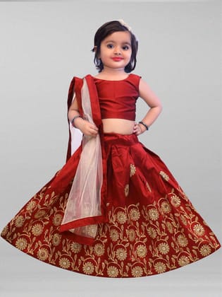 Kaaludii Girls Embroidered Lehenga, Choli and Dupatta Set (Blue, Pack of 1)(2 - 3 Years)(Crimson)