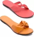 Women Orange, Yellow Flats Sandal