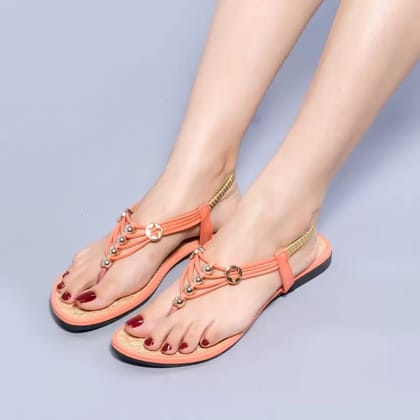 Women Orange Flats Sandal