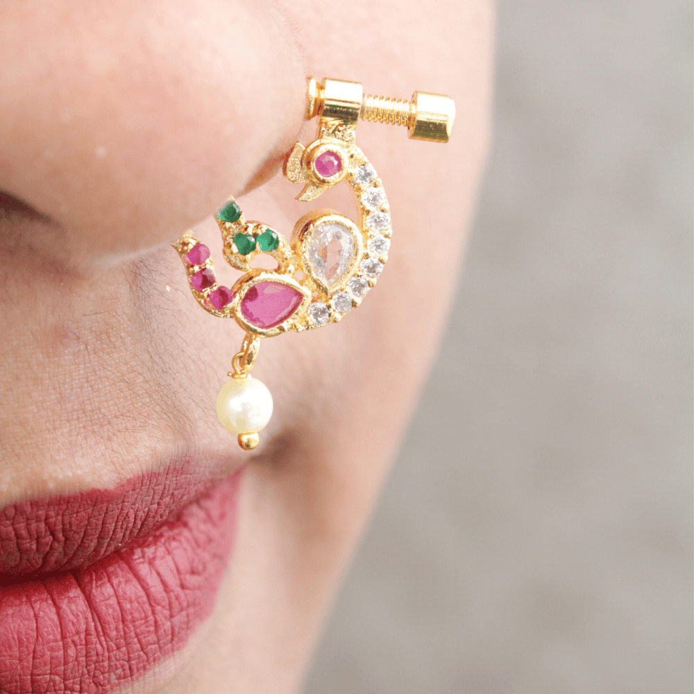 Nath | Nosepin | For girls & women | Maharastian nathiya |Golden plated cz nath