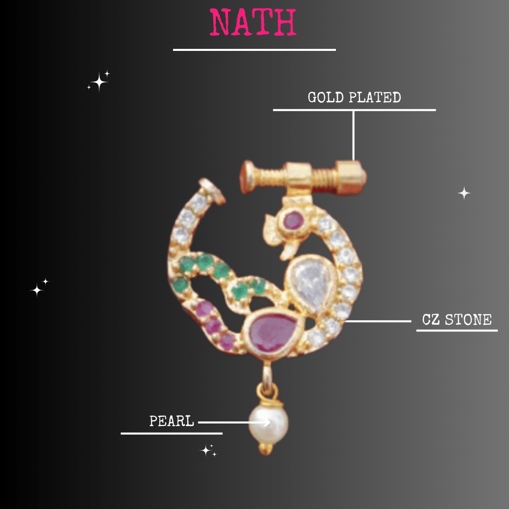 Nath | Nosepin | For girls & women | Maharastian nathiya |Golden plated cz nath