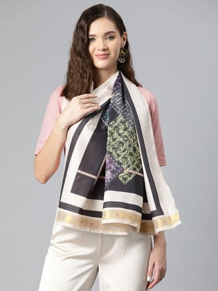 Women's Soft Silk Printed Scarves With Gold Zari