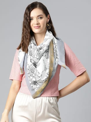 Women's Soft Silk Printed Scarves With Gold Zari