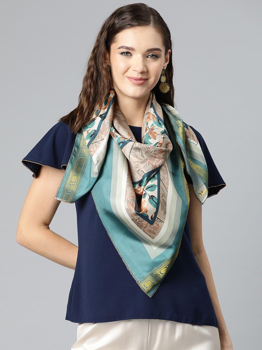 Women's Soft Silk Printed Scarves With Gold Zari