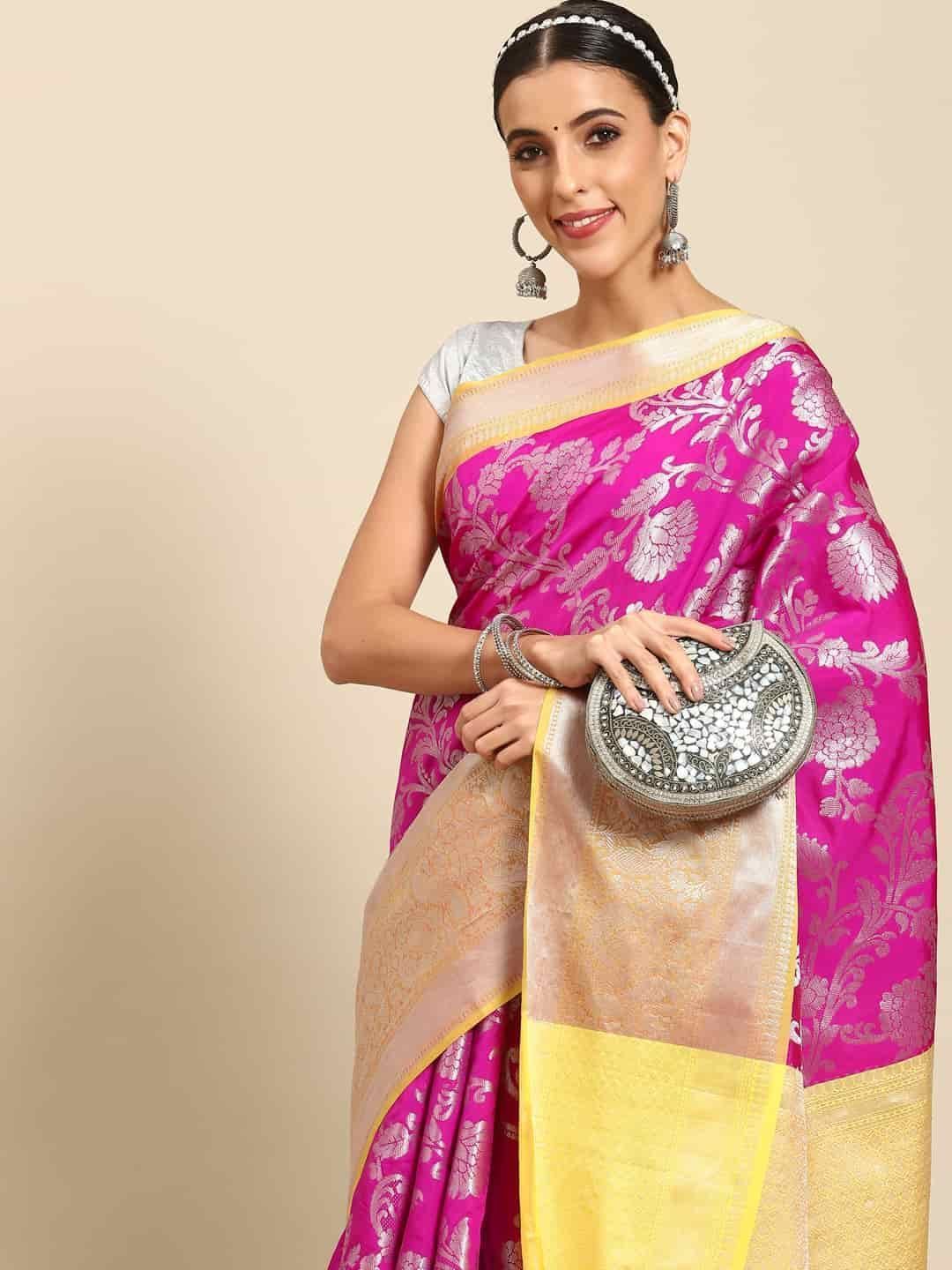 Women's Brocade Soft Silk Zari Woven Saree With Unstiched Blouse Piece