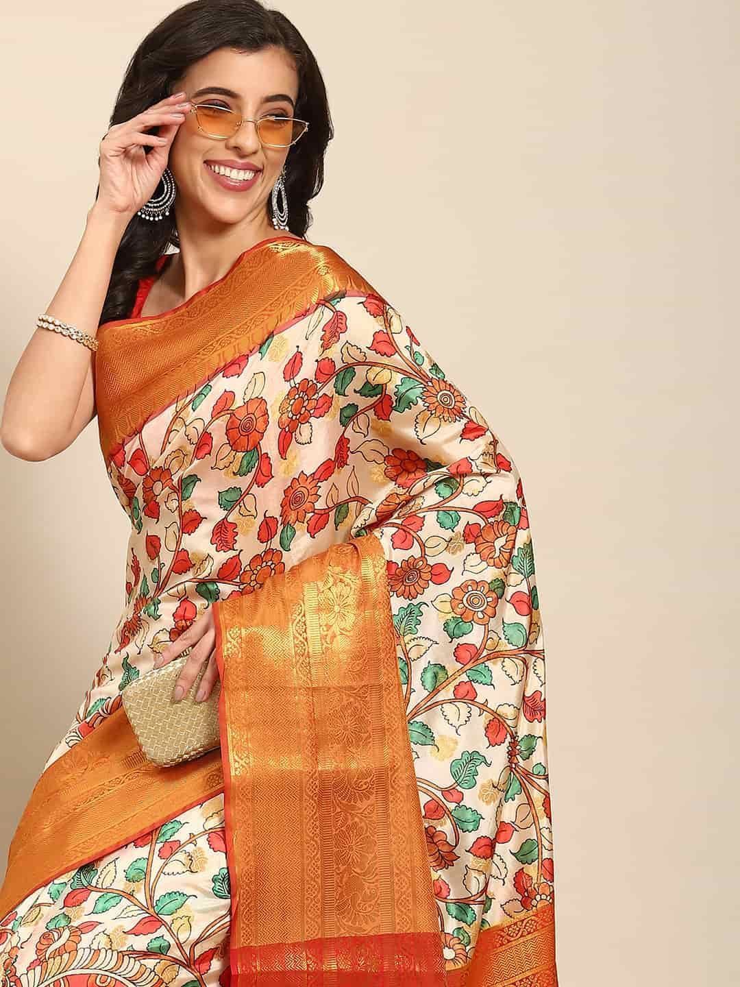 Women's Kalamkari Print with Regal Weave Silk Saree With Unstiched Blouse Piece