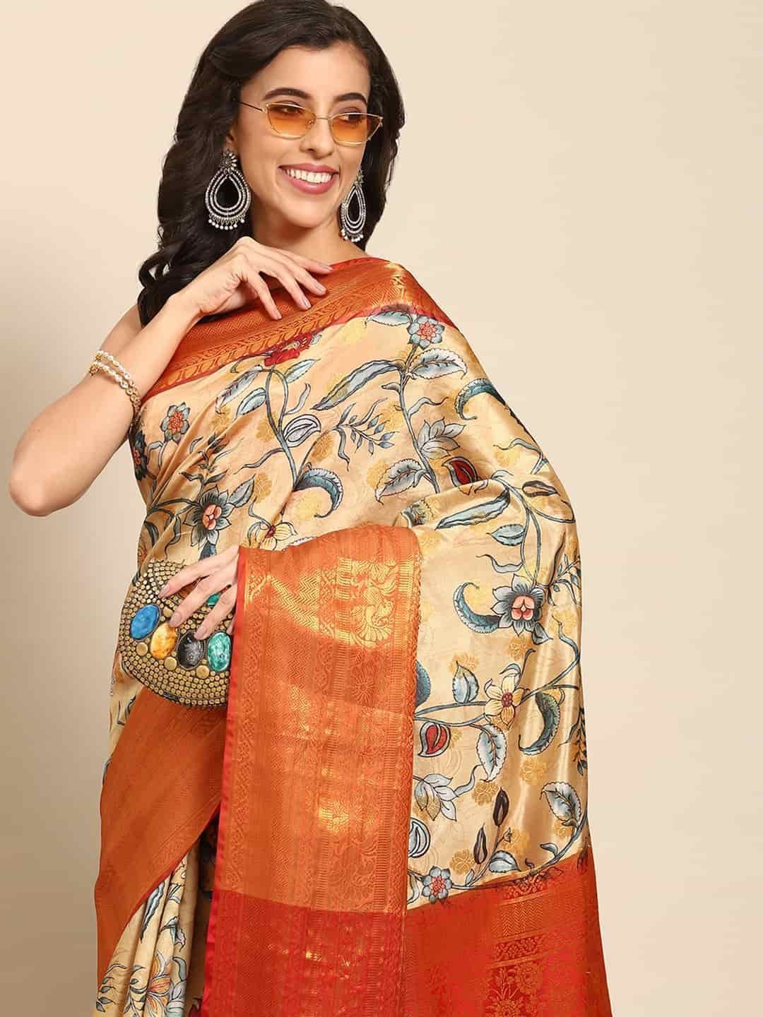 Women's Kalamkari Print with Regal Weave Silk Saree With Unstiched Blouse Piece