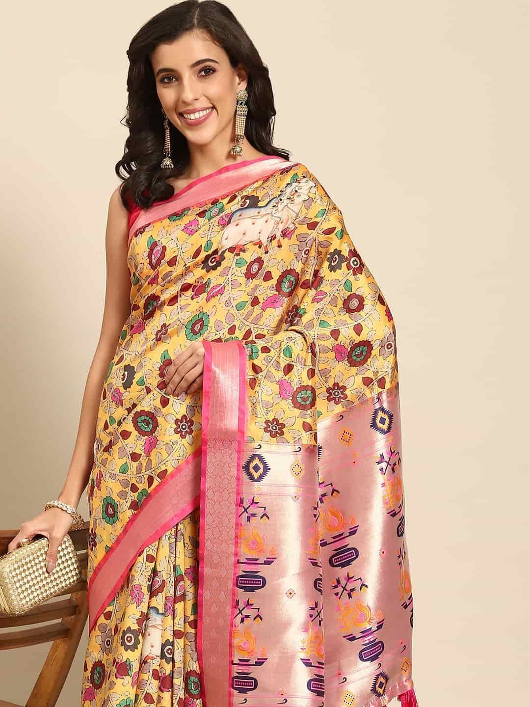 Women's Kalamkari Print with Regal Weave Silk Saree With Unstiched Blouse Piece