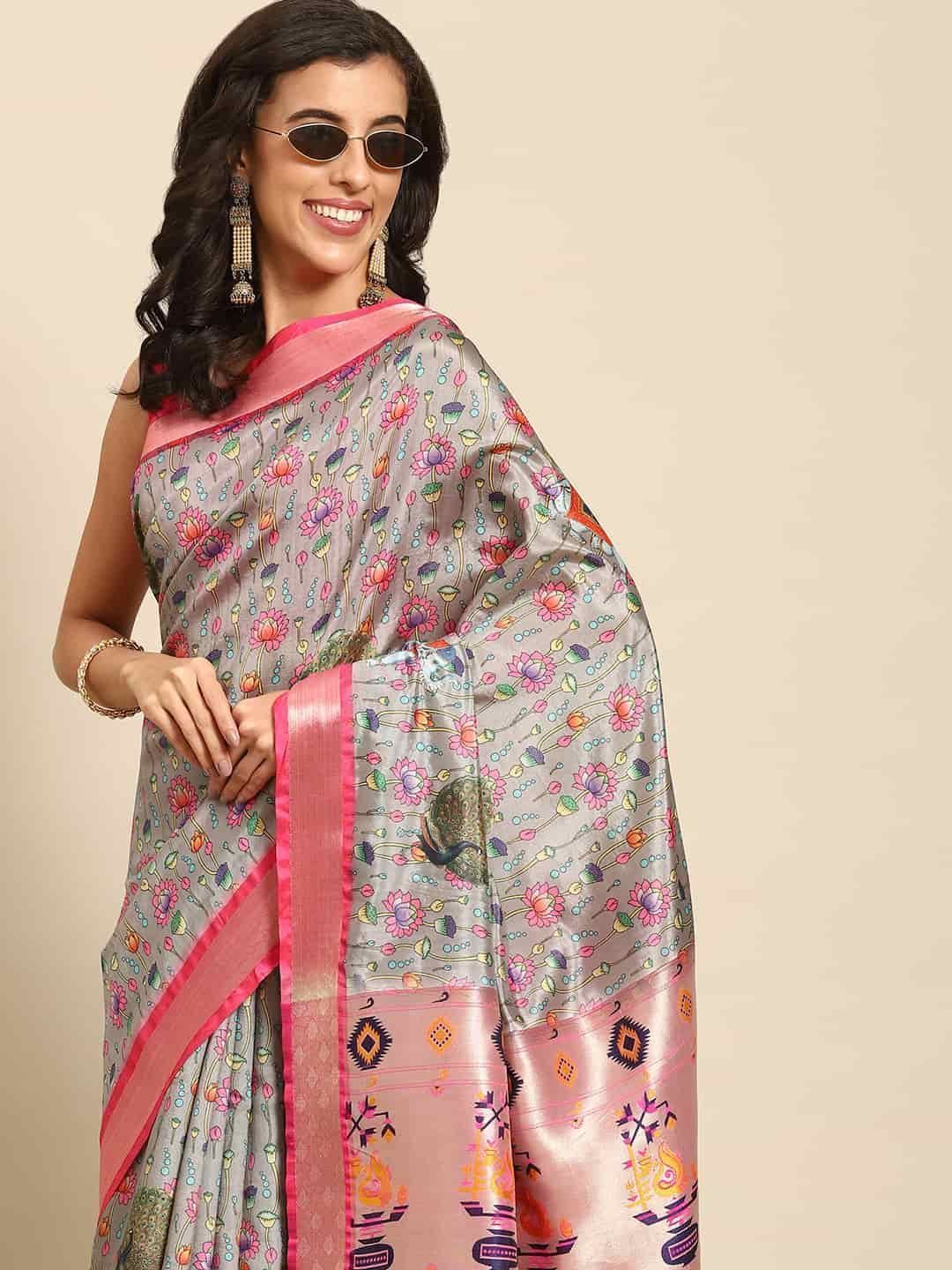 Women's Kalamkari Print with Regal Weave Silk Saree With Unstiched Blouse Piece