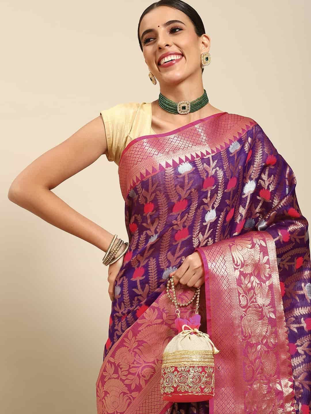 Women's Brocade Soft Silk Zari Woven Saree With Unstiched Blouse Piece