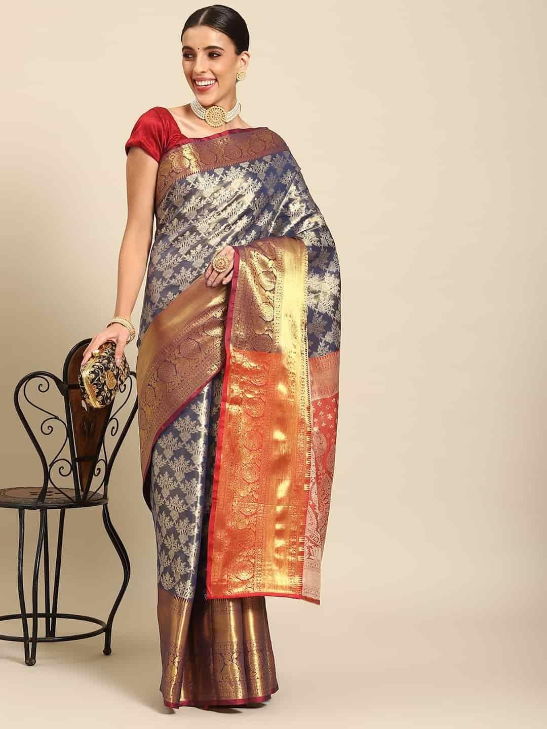 Women's Brocade Soft Silk Zari Woven Saree With Unstiched Blouse Piece
