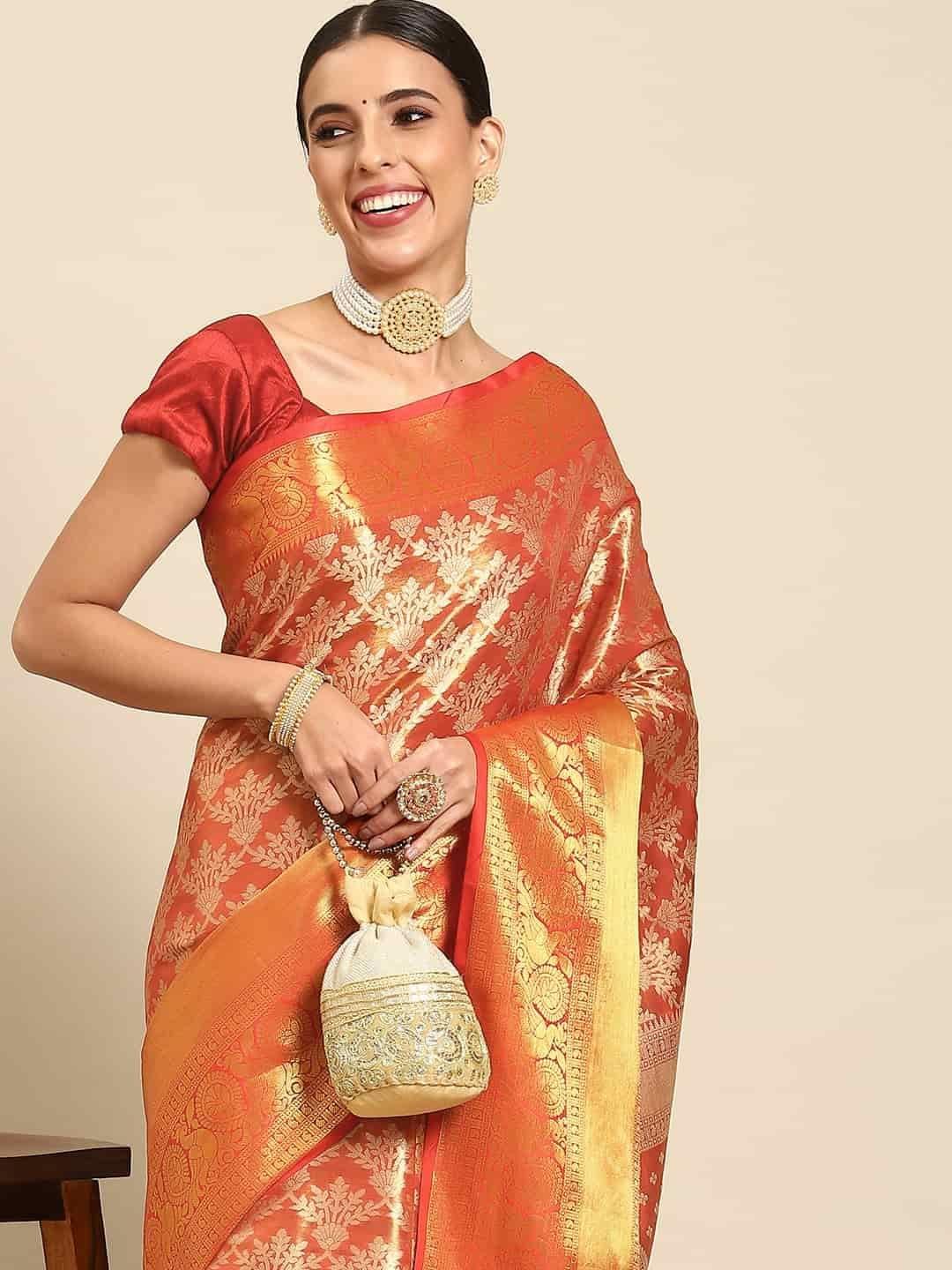 Women's Brocade Soft Silk Zari Woven Saree With Unstiched Blouse Piece