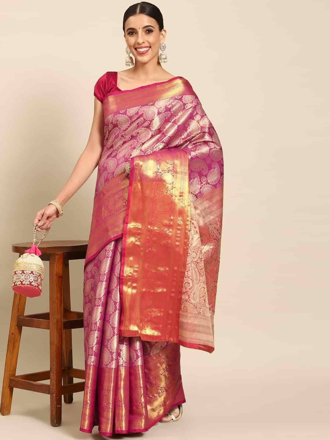 Women's Brocade Soft Silk Zari Woven Saree With Unstiched Blouse Piece