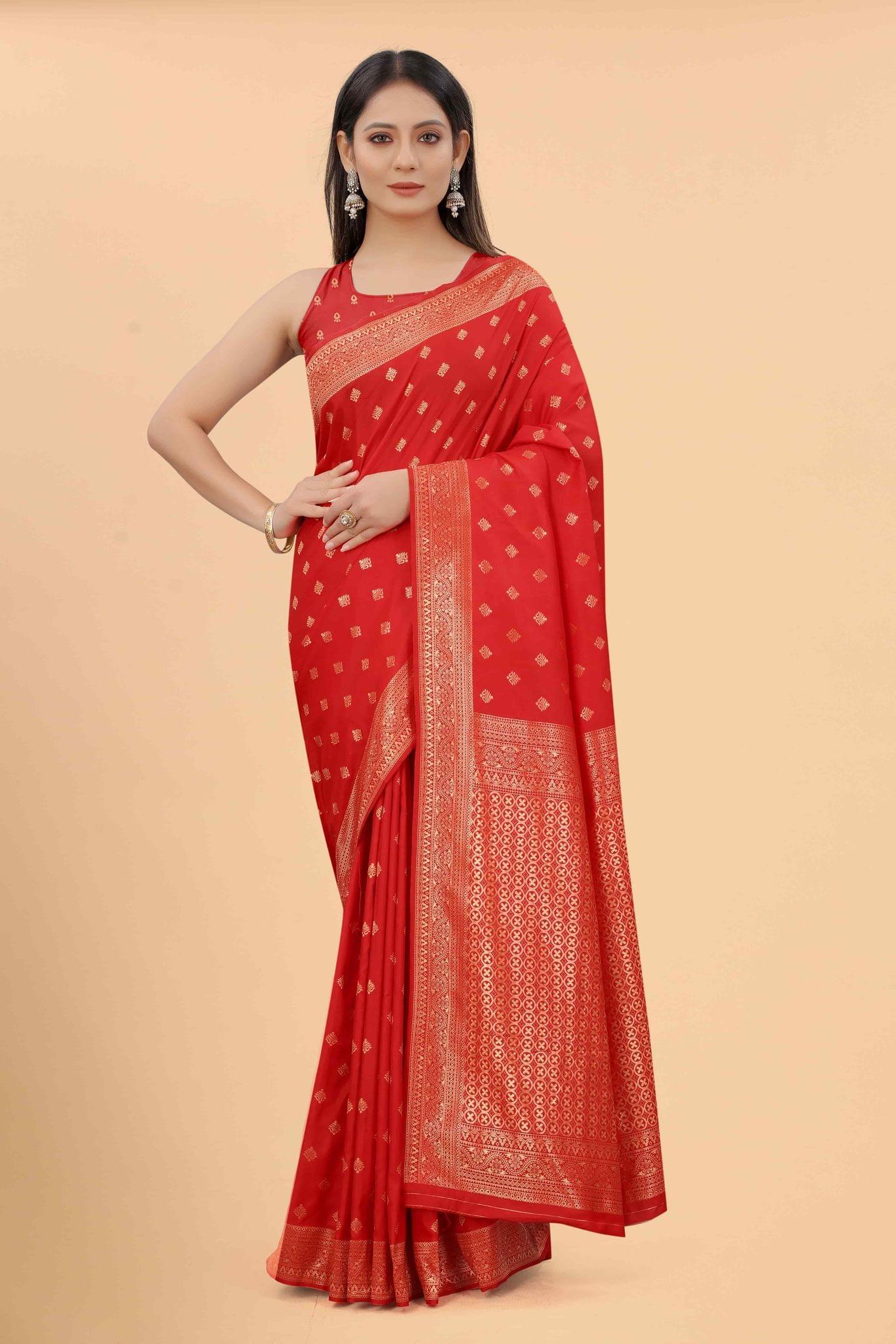 Women's Art Silk Zari Woven Saree With Unstiched Blouse Piece