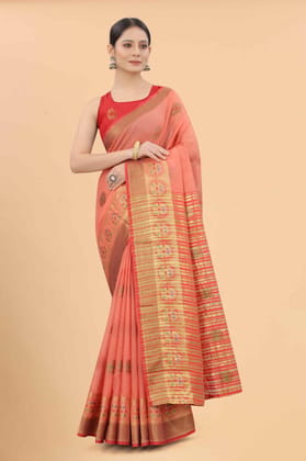 Women's Pure Cotton Woven Saree With Unstiched Blouse Piece