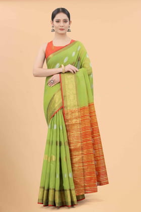 Women's Pure Cotton Woven Saree With Unstiched Blouse Piece